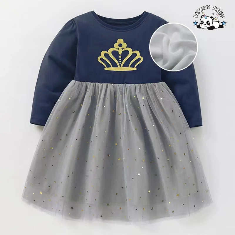 LEZONKIDS - Fornecedor Vende Diretamente Vestidos Tutu de Festa de Formatura com Coroa Dourada Impressa para Meninas Crianças
